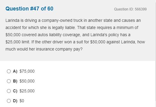 Larinda is driving a company-owned truck in
