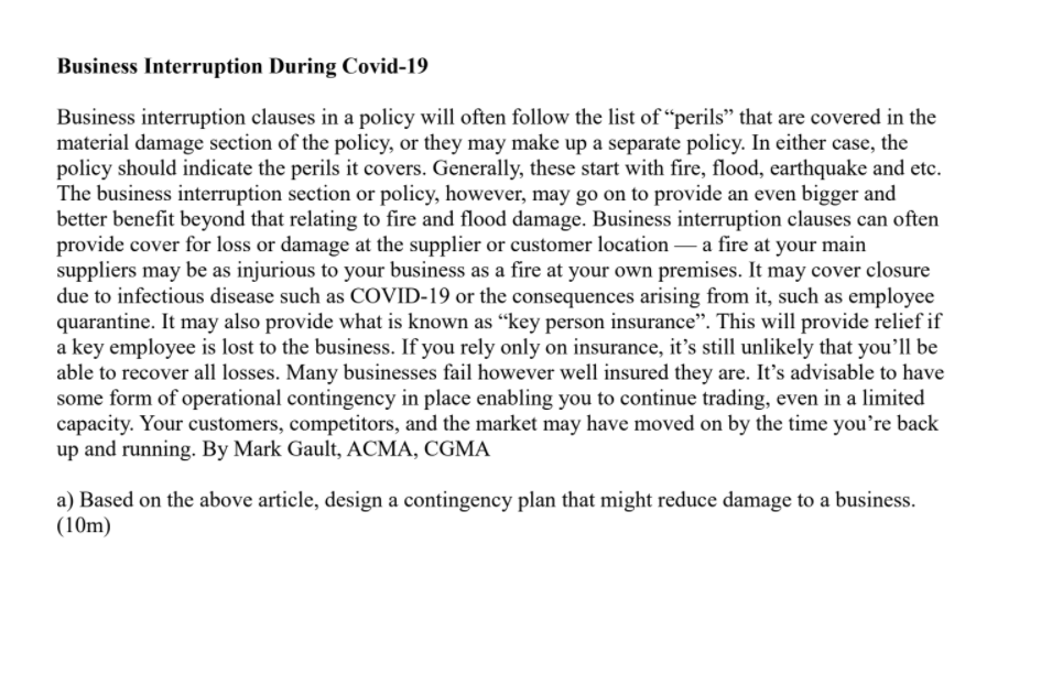 Business Interruption During Covid-19 Business