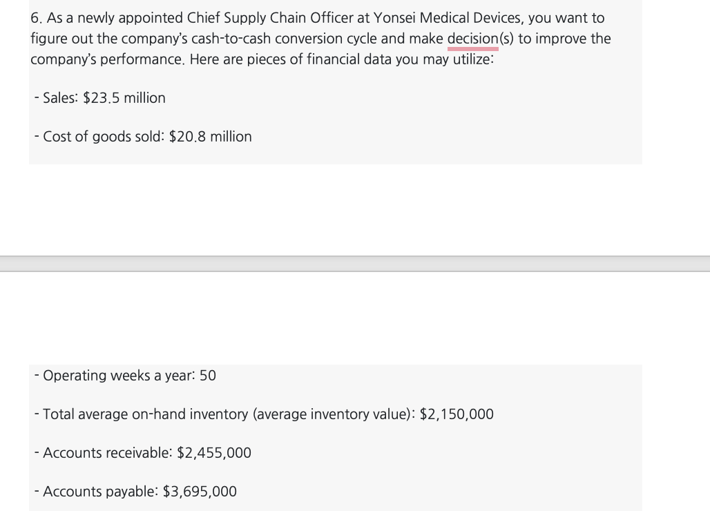 6. As a newly appointed Chief Supply Chain