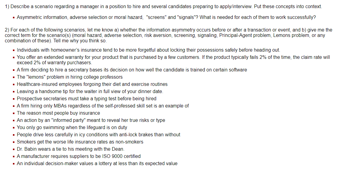 1) Describe a scenario regarding a manager in a