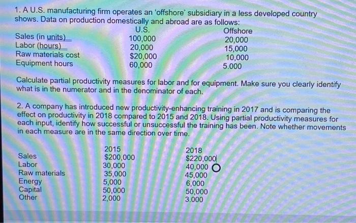 1. A U.S. manufacturing firm operates an
