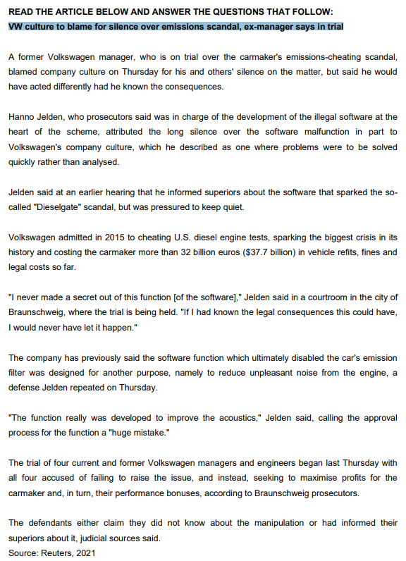 QUESTION THREE [20] As a senior manager, conduct