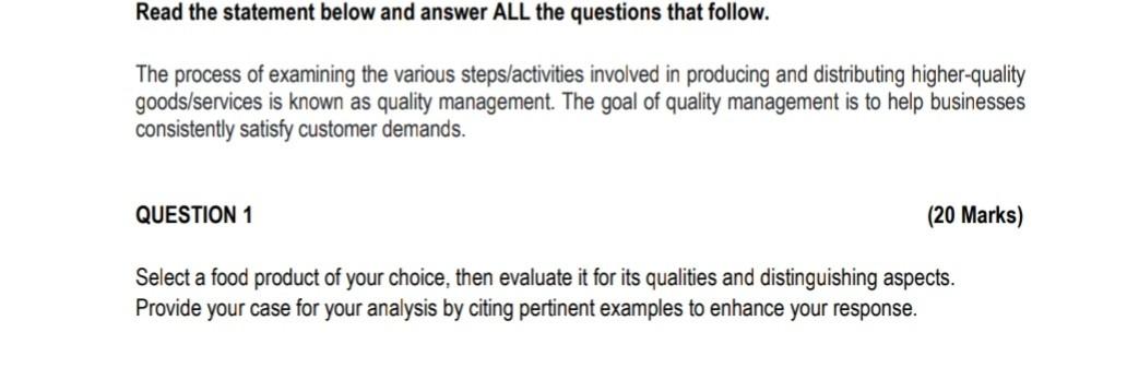 20 marks Read the statement below and answer ALL