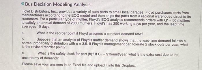 Business Decision Modeling Analysis Bus Decision