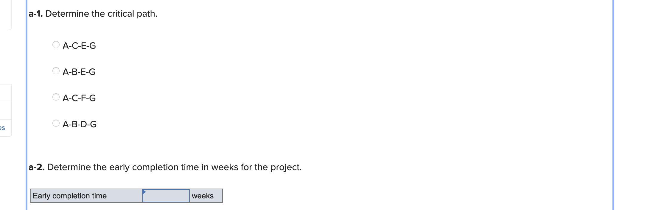 The following CPM network has estimates of the