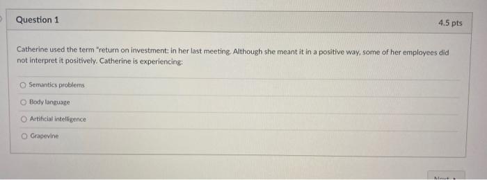 Question 1 4.5 pts Catherine used the term
