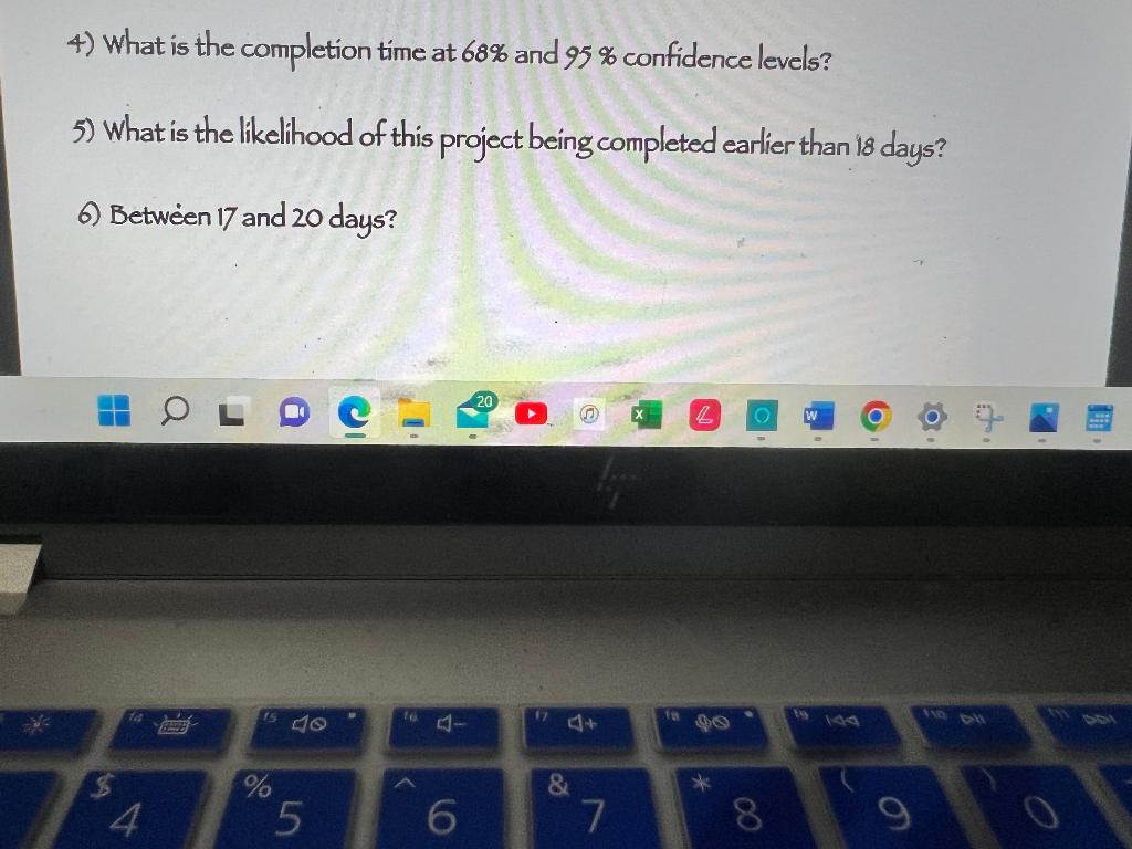 ACTIVITY PREC. ACT. TIME ESTIMATES (days) 1)