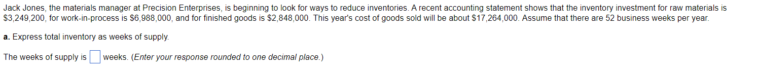 b. Express total inventory as inventory turns.