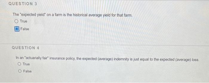 The "expected yield" on a farm is the historical