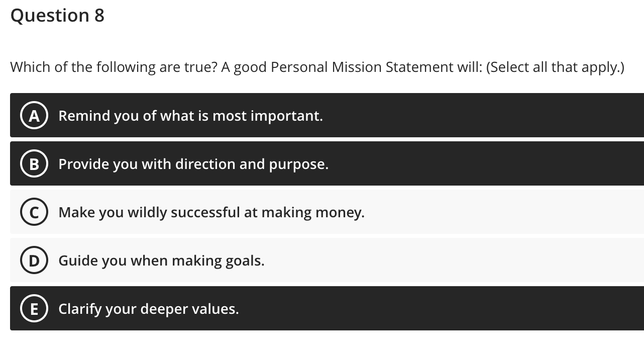 Which of the following are true? A good Personal