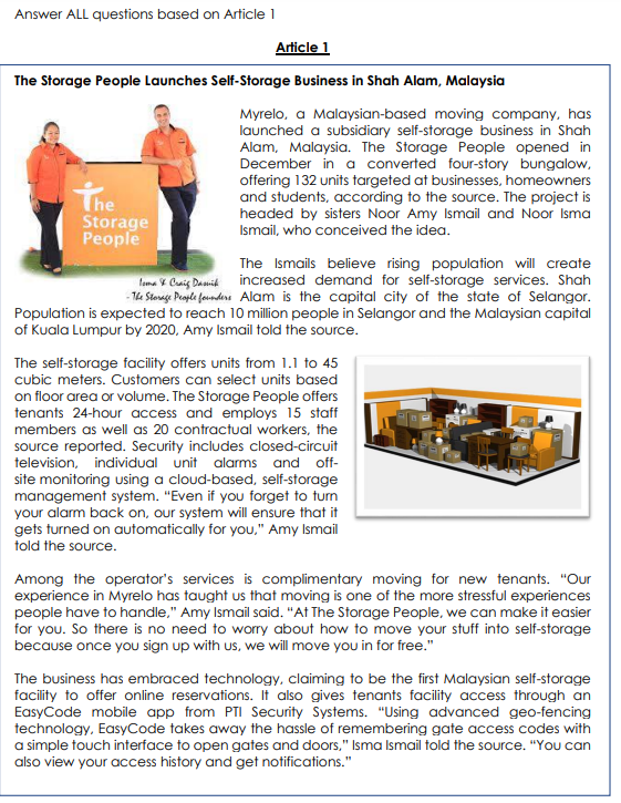 Answer ALL questions based on Article 1 Article 1