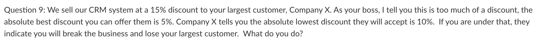 Question 9: We sell our CRM system at a 15%