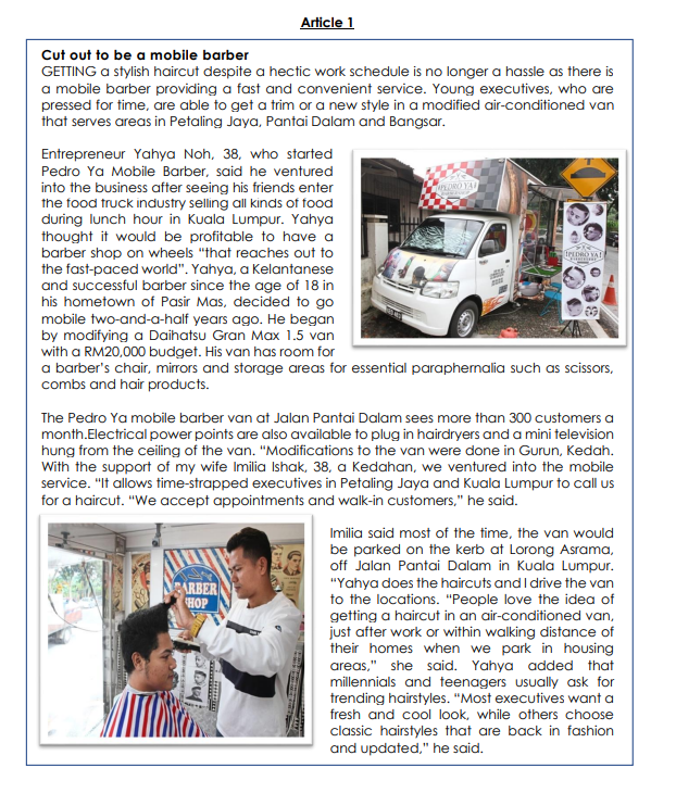 Article 1 Cut out to be a mobile barber GETIING a