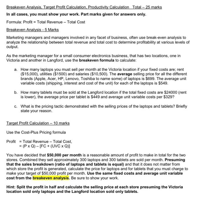 Breakeven Analysis. Target Profit Calculation,