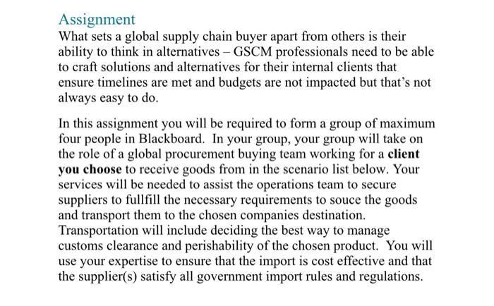 Assignment What sets a global supply chain buyer