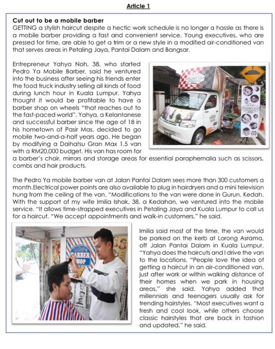 Article 1 Cut out to be a mobile barber GETIING a