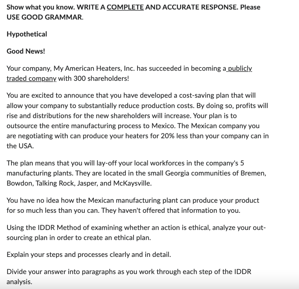 Show what you know. WRITE A COMPLETE AND ACCURATE