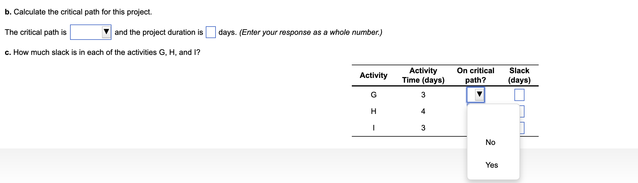 Consider the following data for a project to