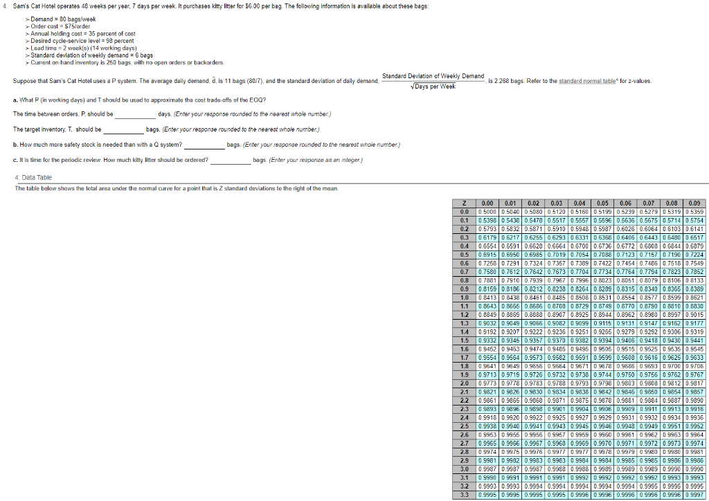 4. Sam's Cat Hotel operates 48 weeks per year, 7