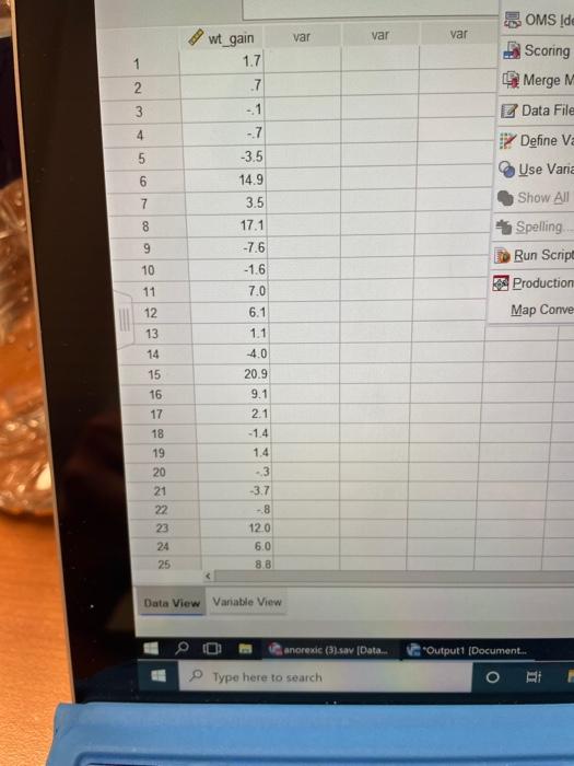 The data set is listed below for this problem,