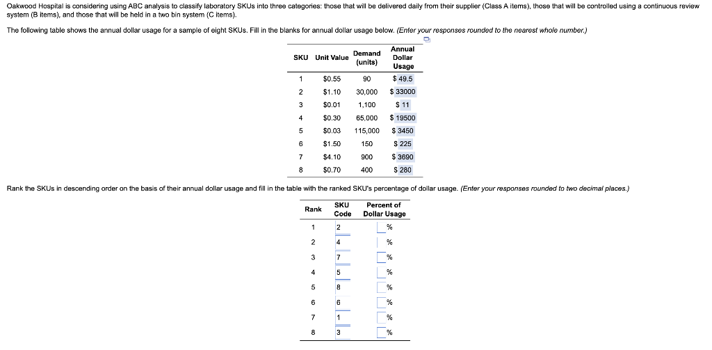 system (B items), and those that will be held in