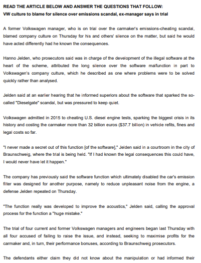 READ THE ARTICLE BELOW AND ANSWER THE QUESTIONS