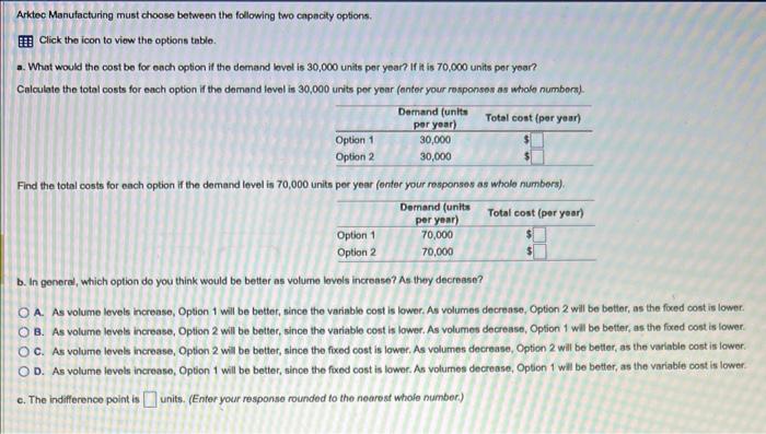 Arktoc Manulacturing must choose between the