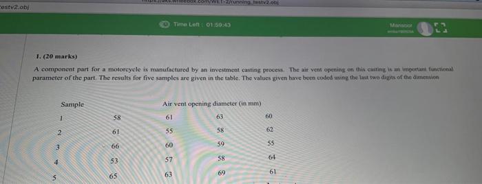 1. (20 marks) A component part for a motorcycle