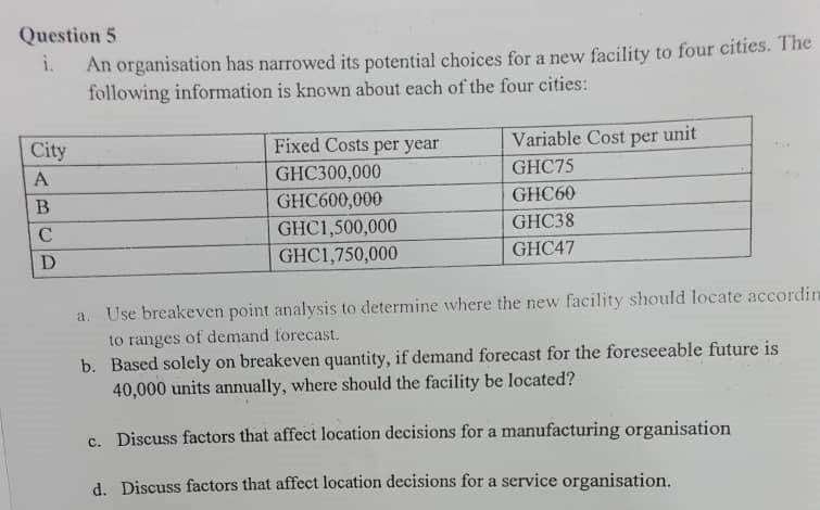 Question 5 i. An organisation has narrowed its