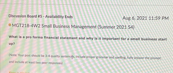 Discussion Board #5 - Availability Ends Aug 6,