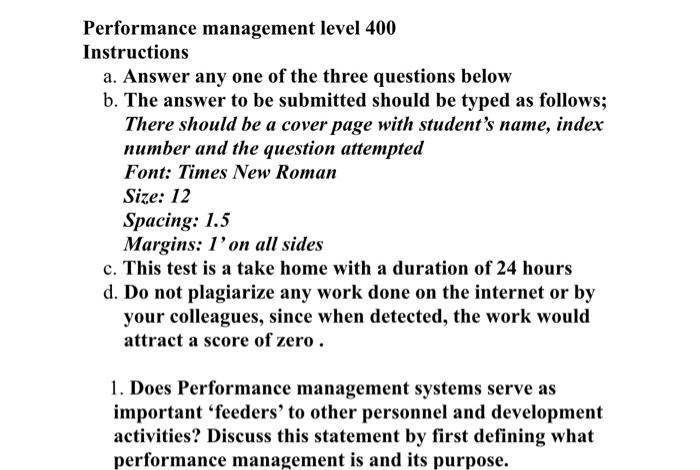 Performance management level 400 Instructions a.