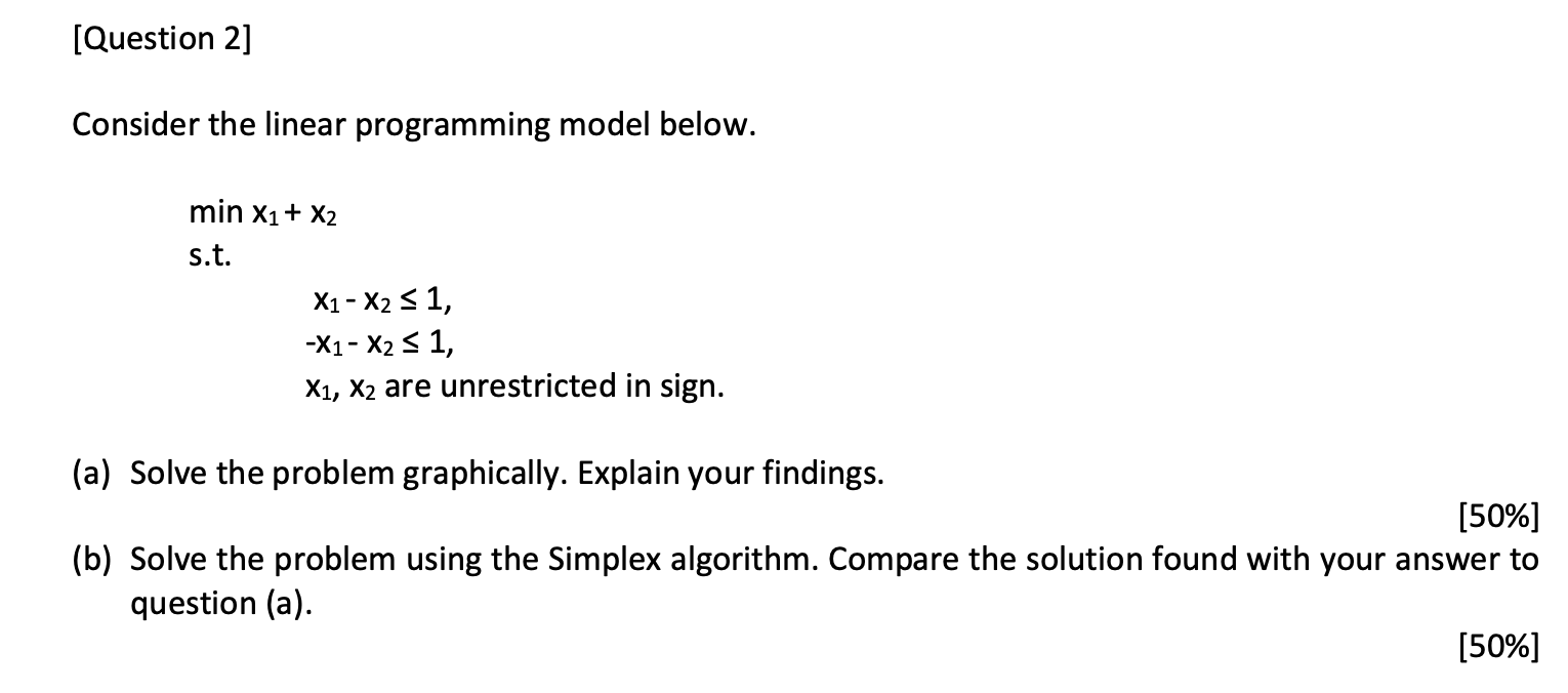 [Question 2] Consider the linear programming