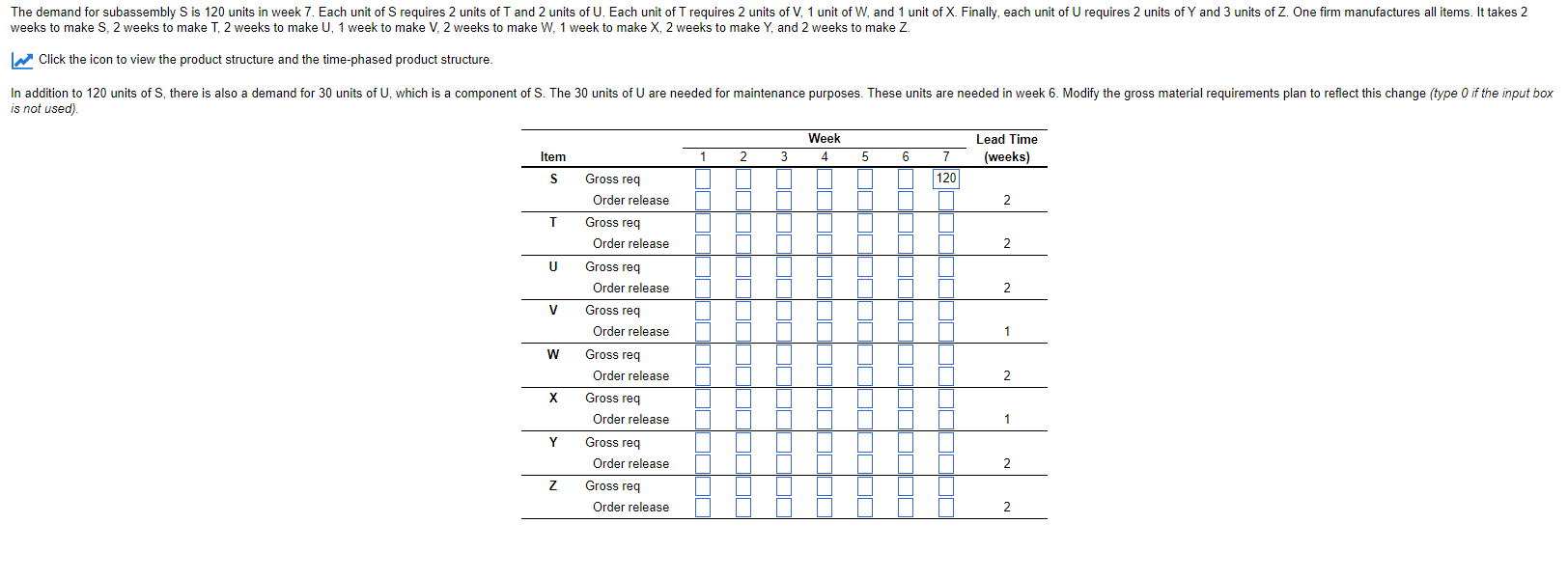 weeks to make S,2 weeks to make T, 2 weeks to