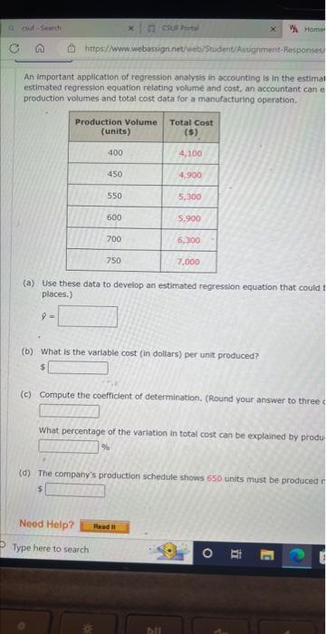 production volumes and total cost data for a