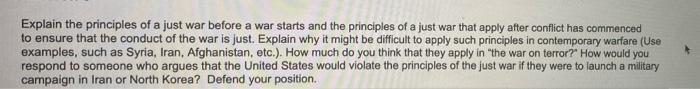 Explain the principles of a just war before a war