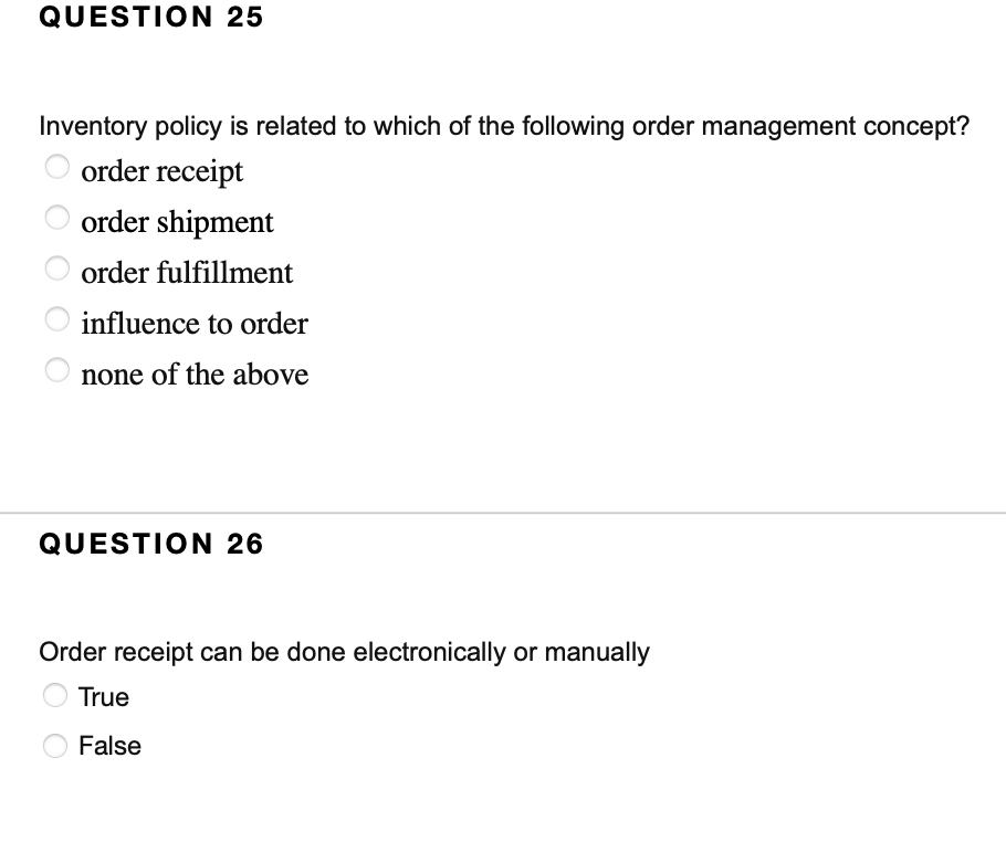 QUESTION 25 Inventory policy is related to which