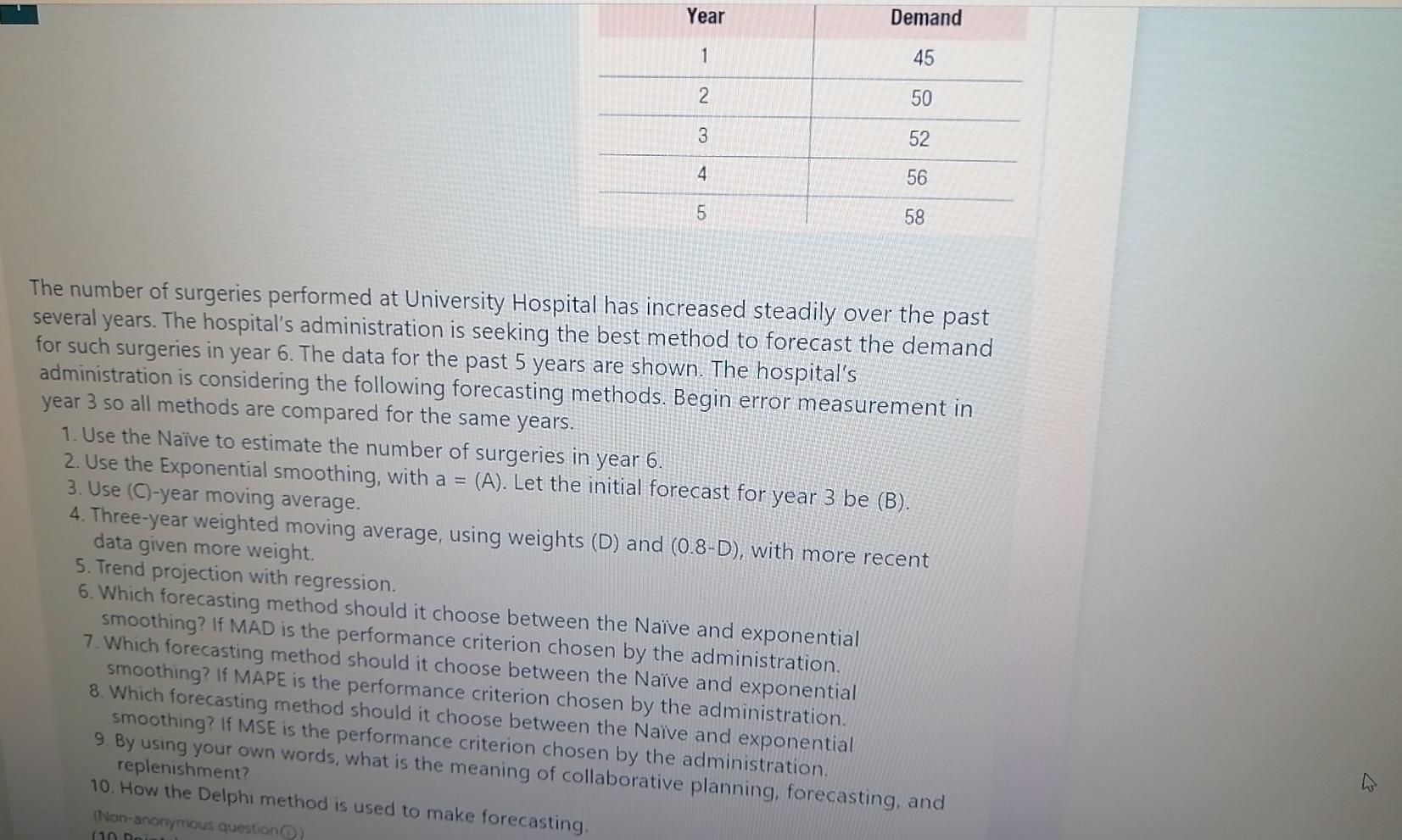 A=0.48 B=50 C=6 D= 0.24 Year Demand 1 45 2 50 3