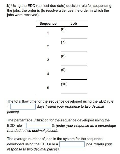 b) Using the EDD (earliest due date) decision