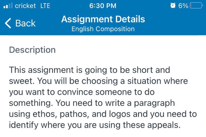 cricket LTE 6:30 PM @ 6% < Back Assignment