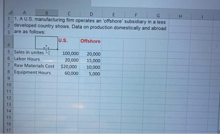 H B D E F G 1 1. A U.S. manufacturing firm