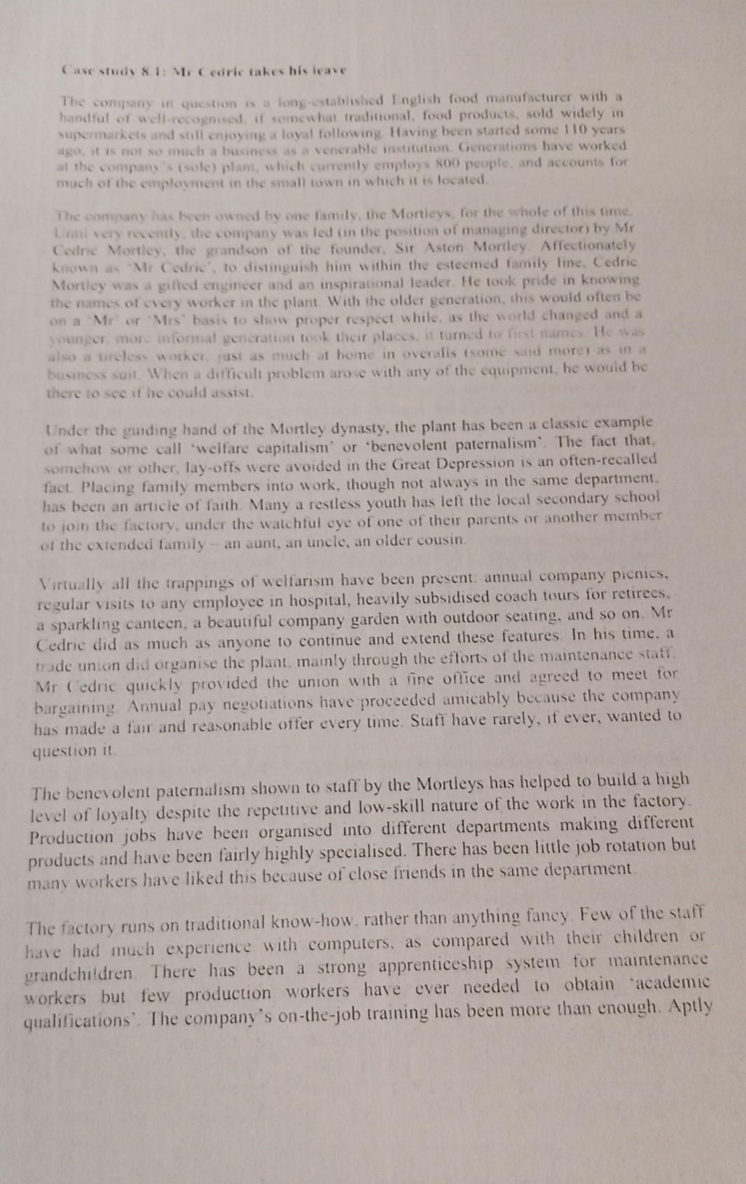 please I need answers Case studs 8.1: Mi Cedric