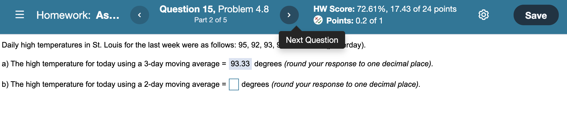 = Homework: As... Question 13, Problem 4.3a Part