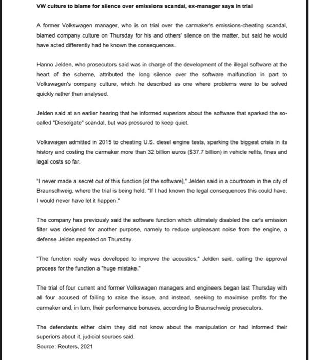 please answer question 4 based on the article VW