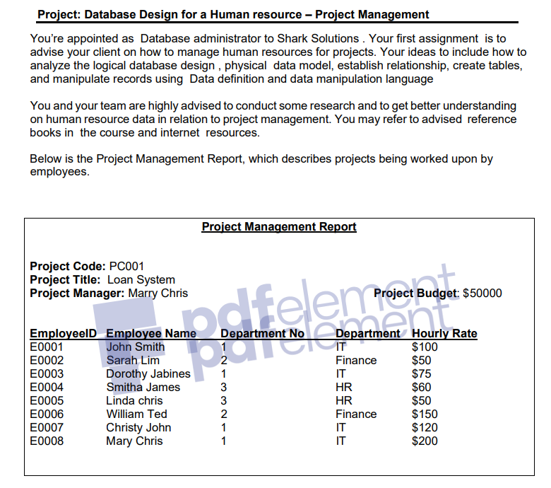 Project: Database Design for a Human resource -