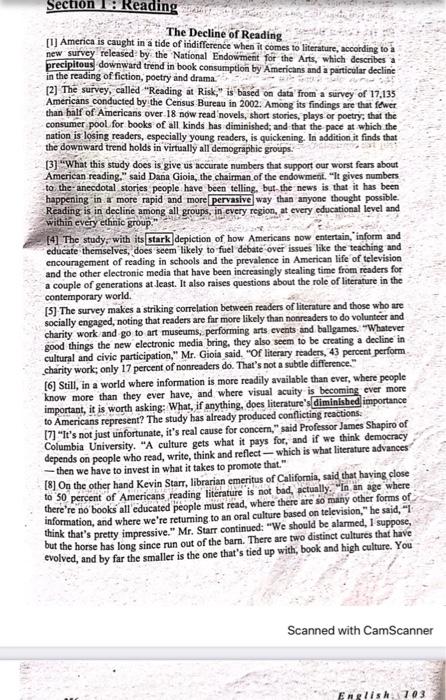 make a summary Section 1: Reading The Decline of