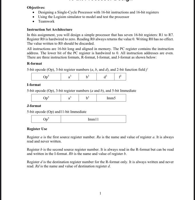 Objectives: - Designing a Single-Cycle Processor
