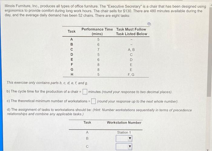 9) Illinois Furniture, Inc., produces all types
