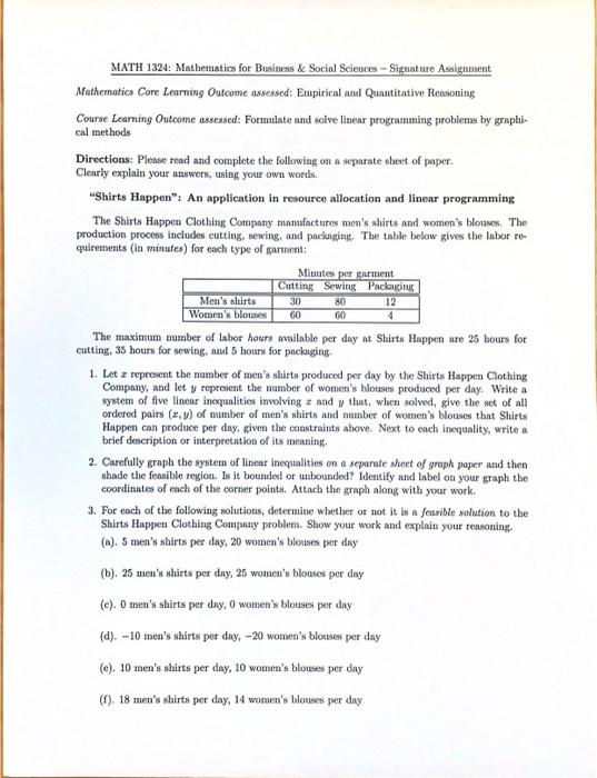 MATH 1324: Mathematics for Business & Social