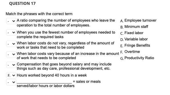 Match the phrases with the correct term