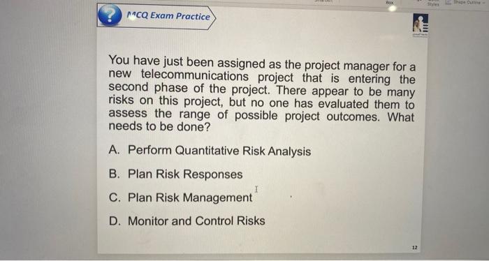 You have just been assigned as the project